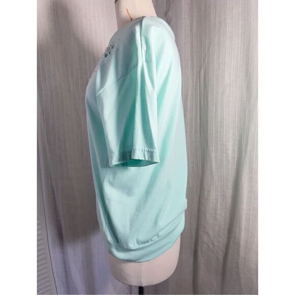 Vintage Jason Maxwell Seafoam Blue Beaded Cut-Out Blouse - Size L - Picture 3 of 5
